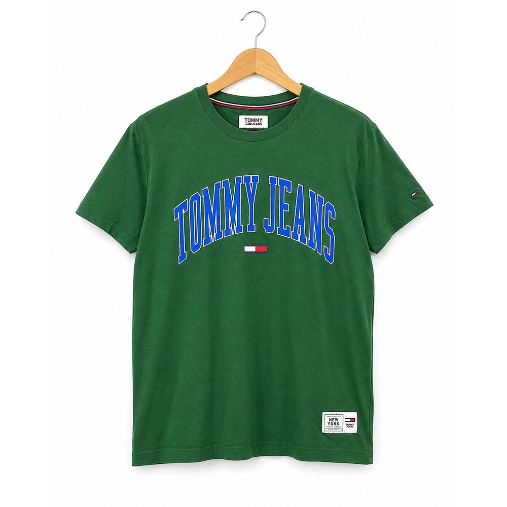 Tommy Jeans Men's Green Logo Graphic T-Shirt Crew Neck Short Sleeve Size medium